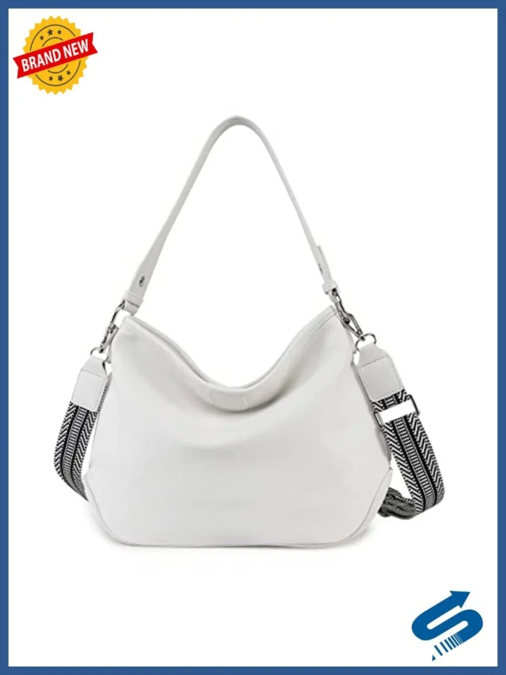 Medium Hobo Shoulder Bag with Detachable Strap, Vegan Leather